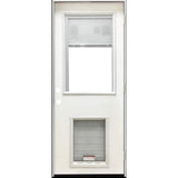Steves & Sons 32 in. x 80 in. Reliant Series Clear Mini-Blind LHOS White Primed Fiberglass Prehung Back Door with Extra Large Pet Door