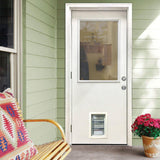Steves & Sons 32 in. x 80 in. Reliant Series Clear Mini-Blind RHOS White Primed Fiberglass Prehung Front Door with XL Pet Door
