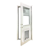 Steves & Sons 36 in. x 80 in. Reliant Series Clear Mini-Blind LHOS White Primed Fiberglass Prehung Back Door with Extra Large Pet Door
