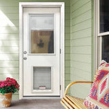 Steves & Sons 36 in. x 80 in. Reliant Series Clear Mini-Blind LHOS White Primed Fiberglass Prehung Back Door with Extra Large Pet Door