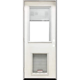 Steves & Sons 36 in. x 80 in. Reliant Series Clear Mini-Blind RHOS White Primed Fiberglass Prehung Front Door with Extra Large Pet Door