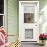 Steves & Sons 36 in. x 80 in. Reliant Series Clear Mini-Blind RHOS White Primed Fiberglass Prehung Front Door with Extra Large Pet Door
