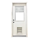 Steves & Sons 36 in. x 80 in. Reliant Series Clear Mini-Blind RHIS White Primed Fiberglass Prehung Front Door with Extra Large Pet Door