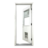 Steves & Sons 36 in. x 80 in. Reliant Series Clear Mini-Blind RHIS White Primed Fiberglass Prehung Front Door with Extra Large Pet Door