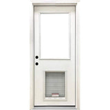 Steves & Sons 36 in. x 80 in. Reliant Series Clear Half Lite RHIS White Primed Fiberglass Prehung Back Door with XL Pet Door