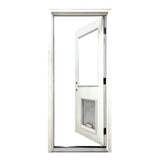 Steves & Sons 36 in. x 80 in. Reliant Series Clear Half Lite RHIS White Primed Fiberglass Prehung Back Door with XL Pet Door