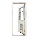 Steves & Sons 36 in. x 80 in. Reliant Series White Primed RHIS 9-Lite Clear Fiberglass Prehung Front Door with Extra Large Pet Door
