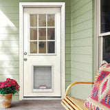 Steves & Sons 36 in. x 80 in. Reliant Series White Primed RHIS 9-Lite Clear Fiberglass Prehung Front Door with Extra Large Pet Door