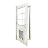 Steves & Sons 36 in. x 80 in. Reliant Series Clear 9 Lite White Primed RHOS Fiberglass Prehung Front Door with Extra Large Pet Door