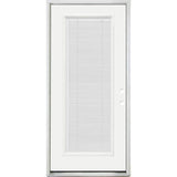 Steves & Sons 32 in. x 80 in. Reliant Clear Full Lite LHIS White Micro-Blind White Primed Fiberglass Prehung Front Door, Nickel Hinges