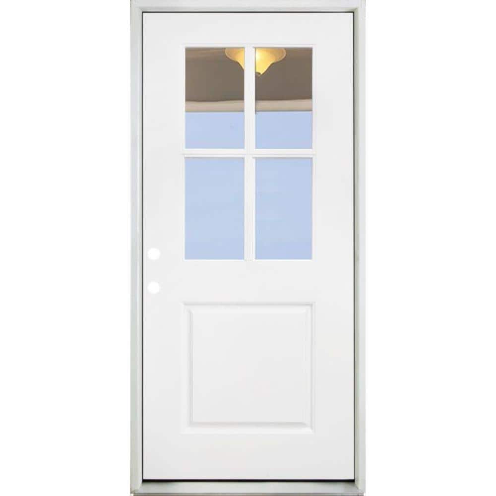 Steves & Sons 32 in. x 80 in. Legacy 4 Lite Half Lite Clear Glass Right-Hand Inswing White Primed Fiberglass Prehung Front Door