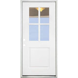Steves & Sons 32 in. x 80 in. Legacy 4 Lite Half Lite Clear Glass Right-Hand Inswing White Primed Fiberglass Prehung Front Door