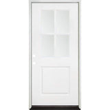 Steves & Sons 32 in. x 80 in. Legacy 4 Lite Half Lite Clear Glass Right-Hand Inswing White Primed Fiberglass Prehung Front Door