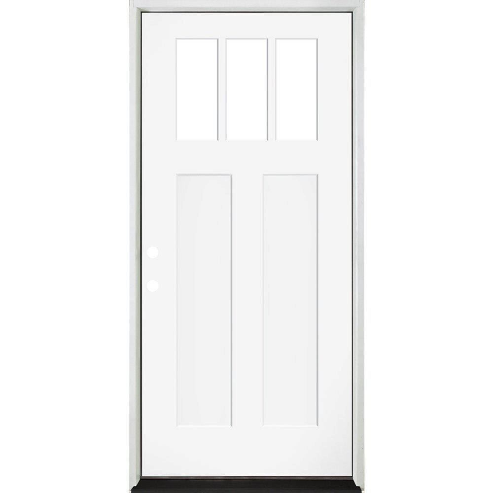 Steves & Sons 36 in. x 80 in. Legacy 3 Lite Toplite Clear Glass Right-Hand Inswing White Primed Fiberglass Prehung Front Door