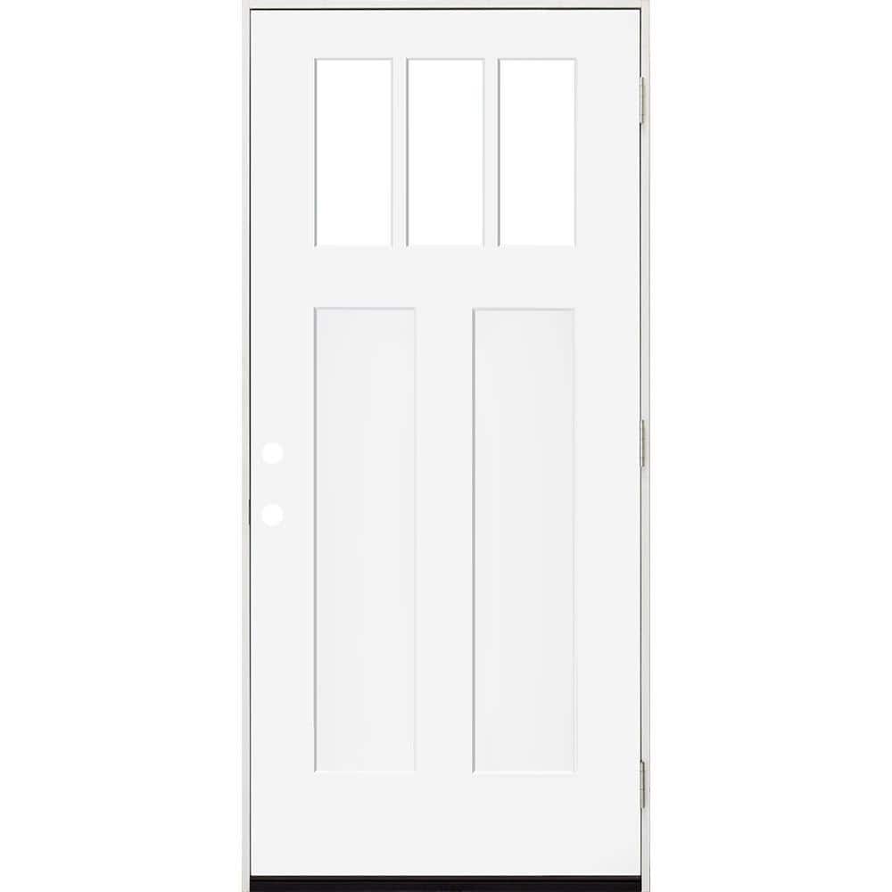 Steves & Sons 36 in. x 80 in. Legacy 3 Lite Toplite Clear Glass Left-Hand Outswing White Primed Fiberglass Prehung Front Door