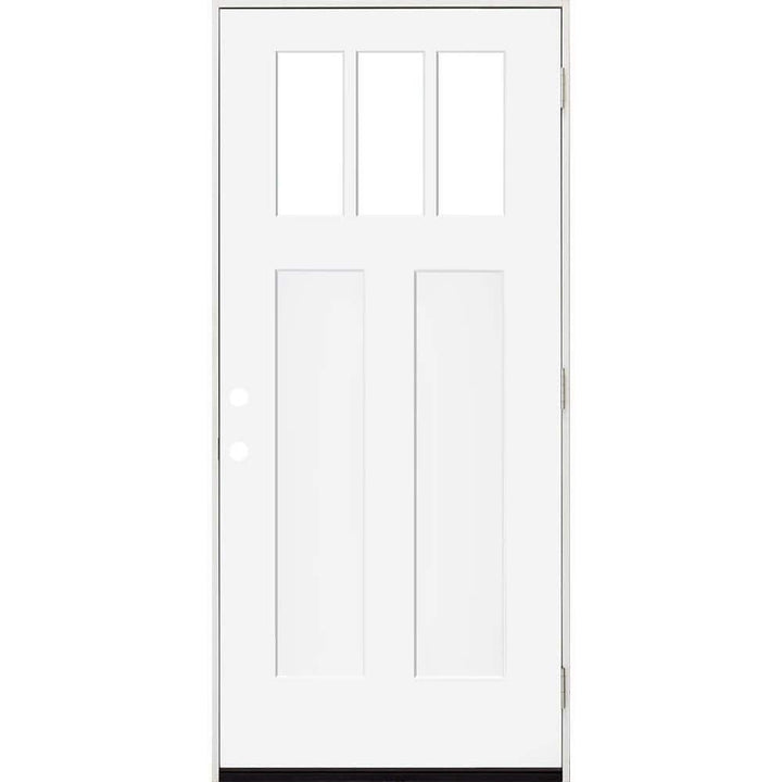 Steves & Sons 36 in. x 80 in. Legacy 3 Lite Toplite Clear Glass Left-Hand Outswing White Primed Fiberglass Prehung Front Door