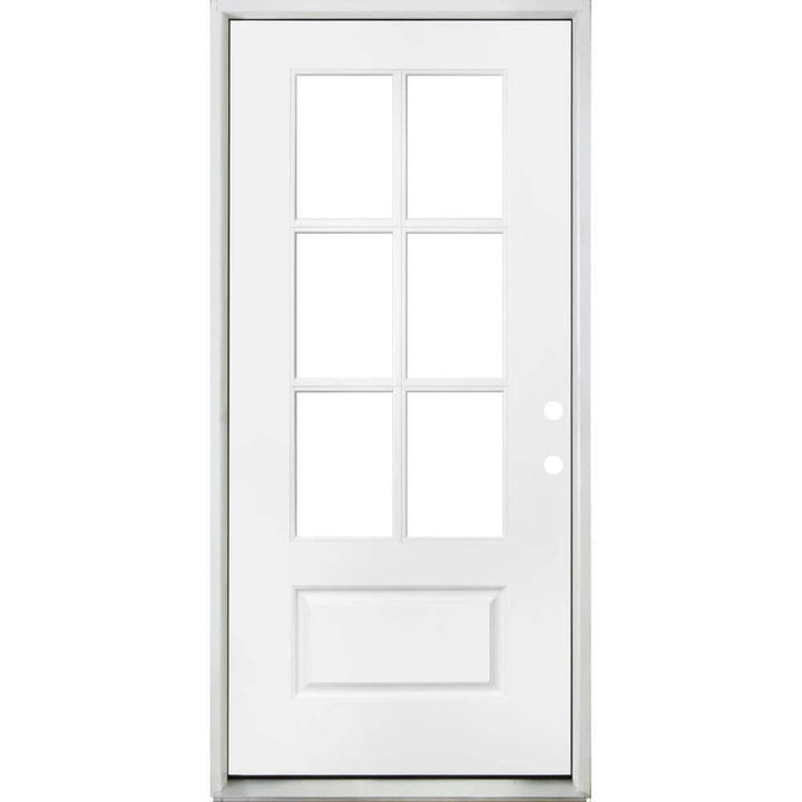 Steves & Sons 36 in. x 80 in. Legacy 6 Lite 3/4 Lite Clear Glass Left-Hand Inswing White Primed Fiberglass Prehung Front Door