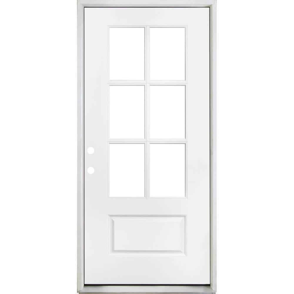 Steves & Sons 36 in. x 80 in. Legacy 6 Lite 3/4 Lite Clear Glass Right-Hand Inswing White Primed Fiberglass Prehung Front Door