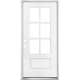 Steves & Sons 36 in. x 80 in. Legacy 6 Lite 3/4 Lite Clear Glass Right-Hand Inswing White Primed Fiberglass Prehung Front Door