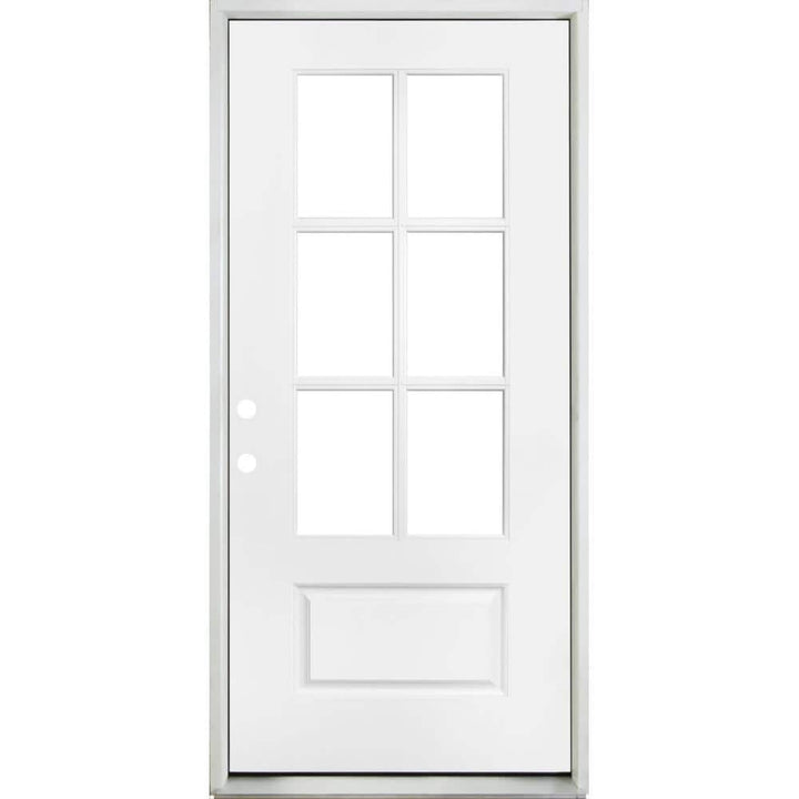 Steves & Sons 36 in. x 80 in. Legacy 6 Lite 3/4 Lite Clear Glass Right-Hand Inswing White Primed Fiberglass Prehung Front Door