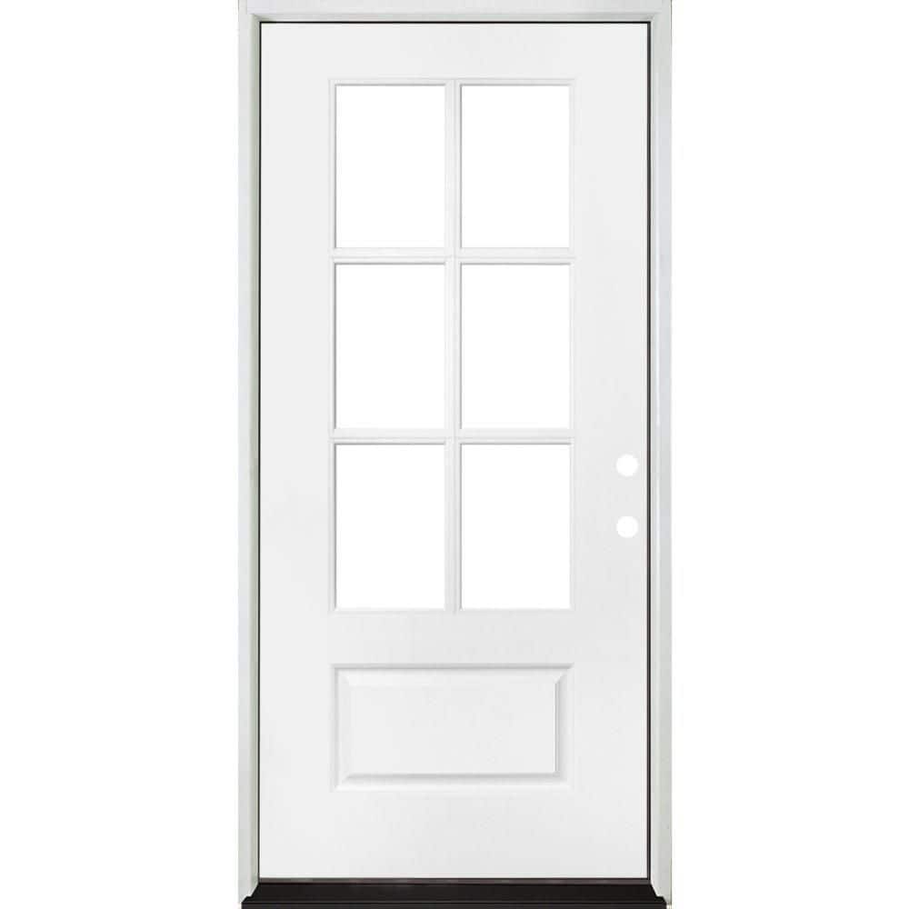 Steves & Sons 36 in. x 80 in. Legacy 6 Lite 3/4 Lite Clear Glass Right-Hand Inswing White Primed Fiberglass Prehung Front Door