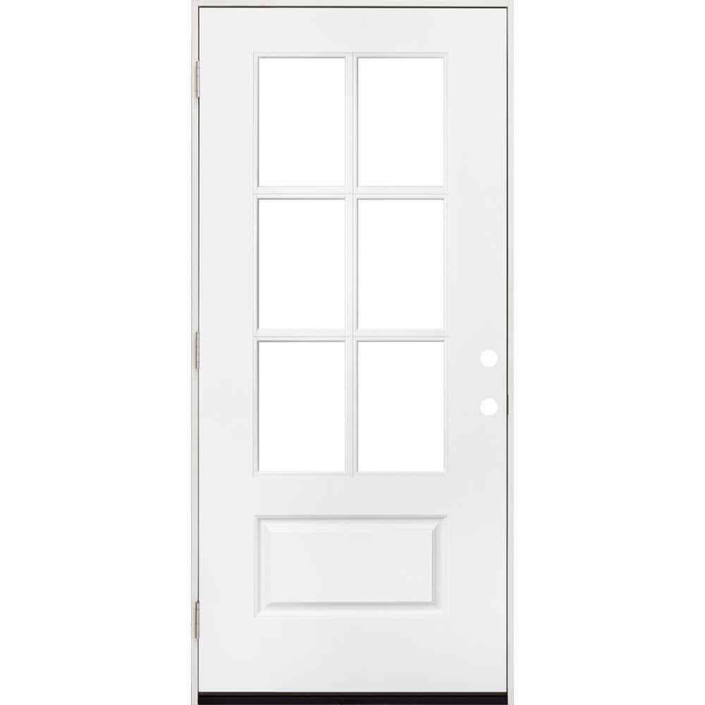 Steves & Sons 36 in. x 80 in. Legacy 6 Lite 3/4 Lite Clear Glass Right-Hand Outswing White Primed Fiberglass Prehung Front Door