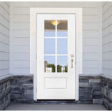 Steves & Sons 36 in. x 80 in. Legacy 6 Lite 3/4 Lite Clear Glass Right-Hand Outswing White Primed Fiberglass Prehung Front Door
