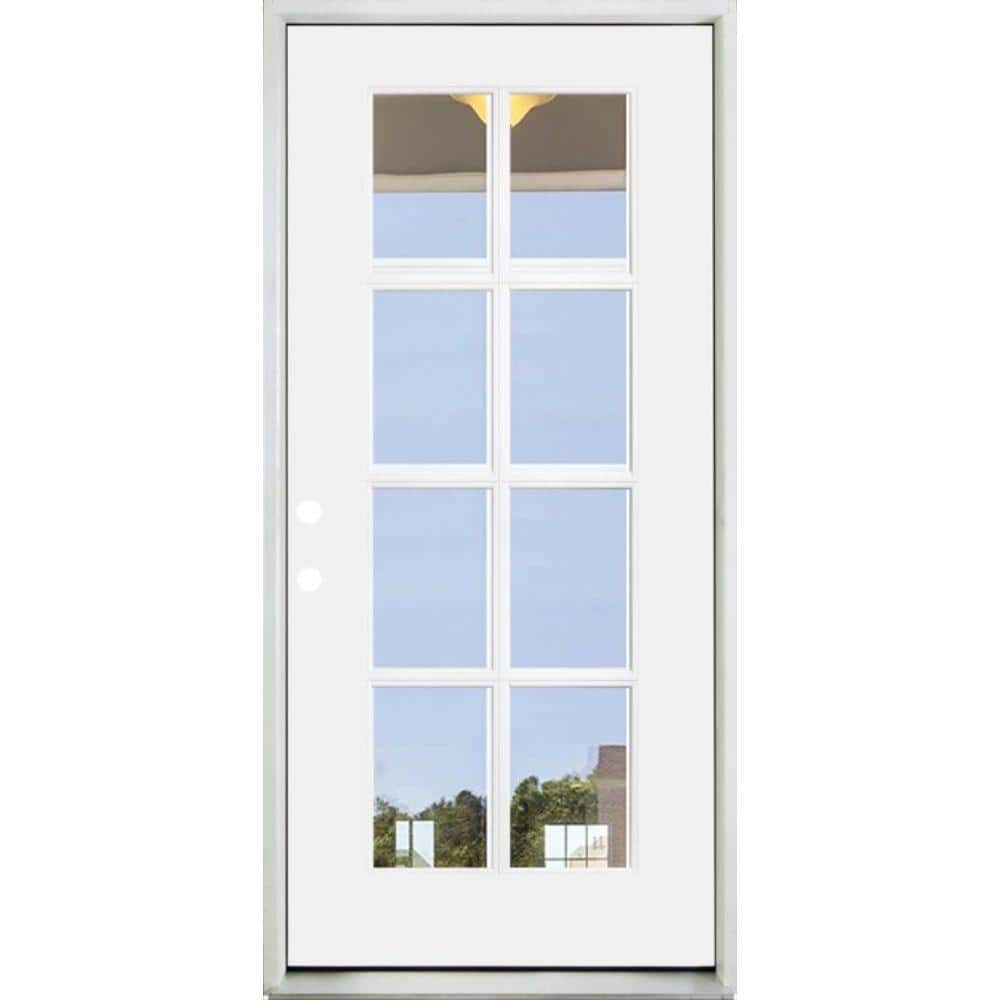 36 in. x 80 in. Legacy 8 Lite Full Lite Clear Glass Right-Hand Inswing White Primed Fiberglass Prehung Front Door