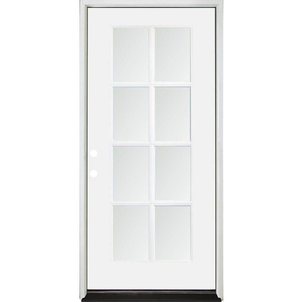 36 in. x 80 in. Legacy 8 Lite Full Lite Clear Glass Right-Hand Inswing White Primed Fiberglass Prehung Front Door