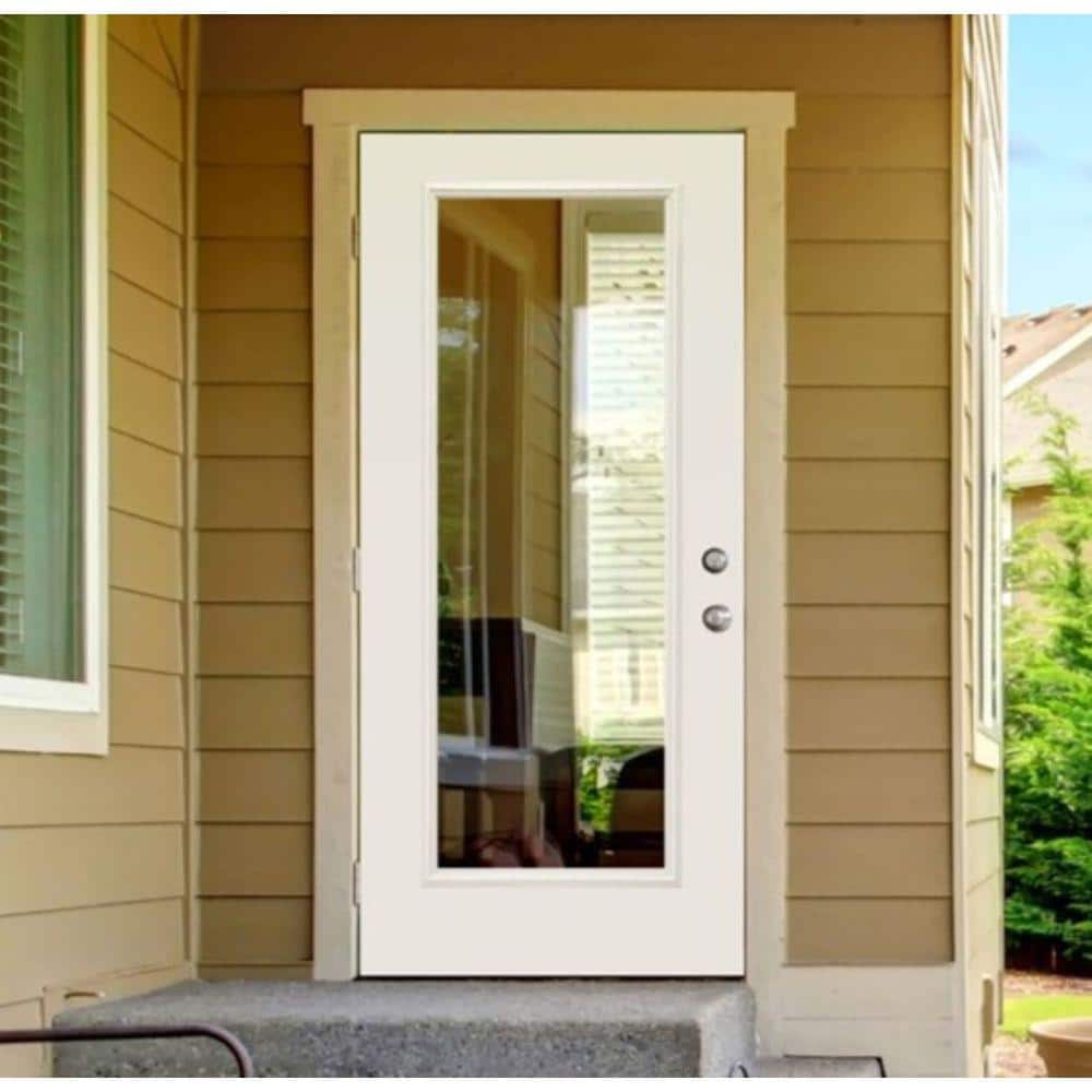 Steves & Sons 36 in. x 80 in. Legacy Series Full Lite Clear Glass Right-Hand Outswing White Primed Fiberglass Prehung Front Door