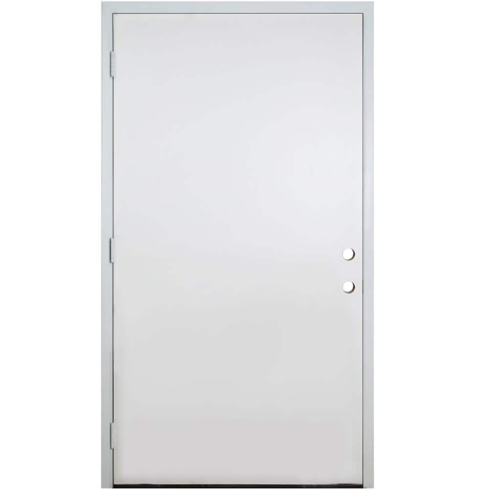 42 in. x 80 in. Reliant Series Flush RHOS White Primed Fiberglass Prehung Front Door with Composite 4-9/16 Frame