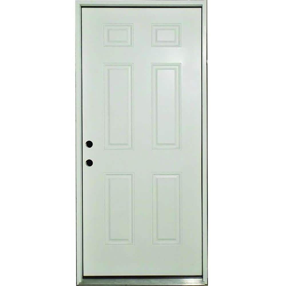 Reliant 36 in. x 80 in. 6-Panel Right-Hand/Inswing White Primed Fiberglass Prehung Front Door with Brickmold
