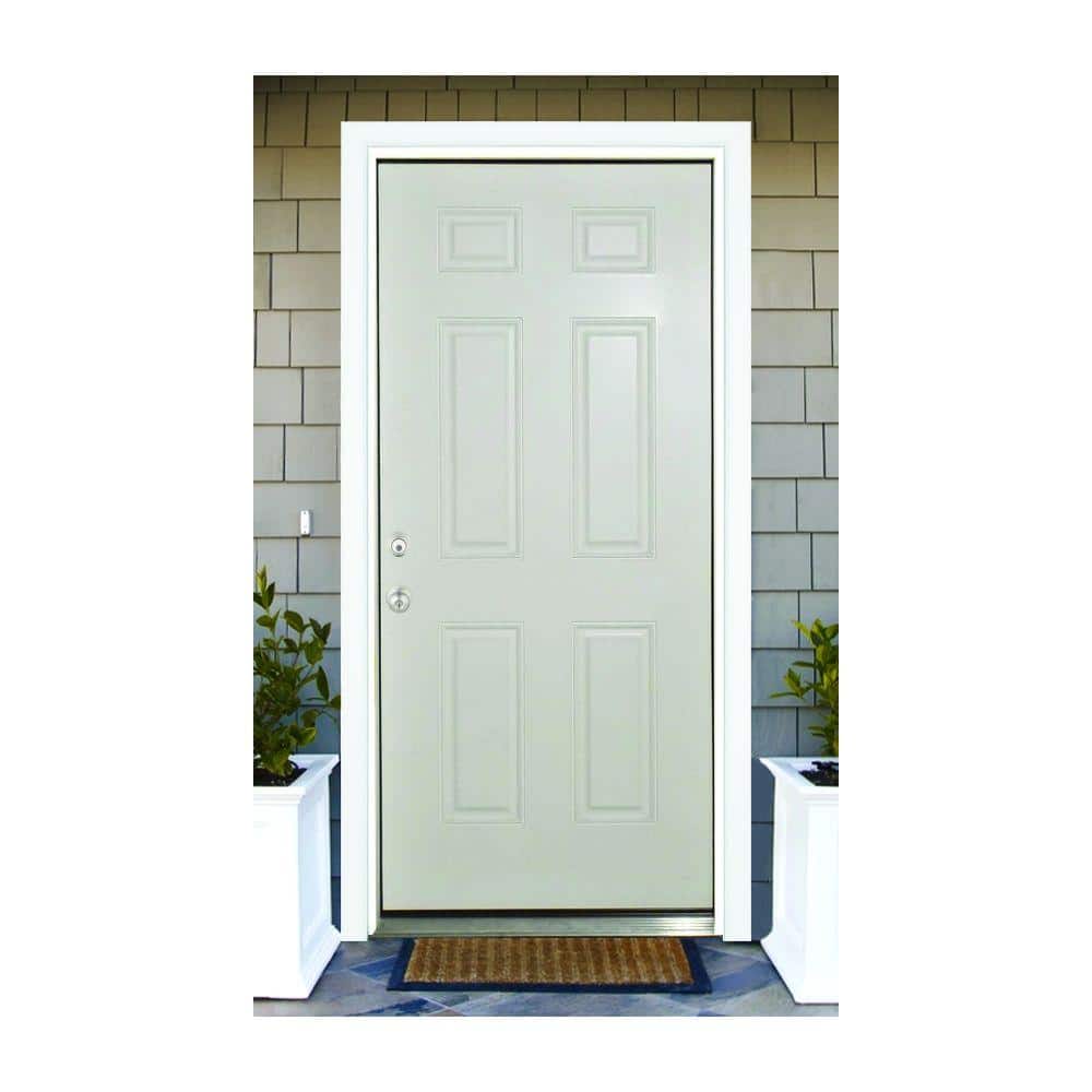 Reliant 36 in. x 80 in. 6-Panel Right-Hand/Inswing White Primed Fiberglass Prehung Front Door with Brickmold