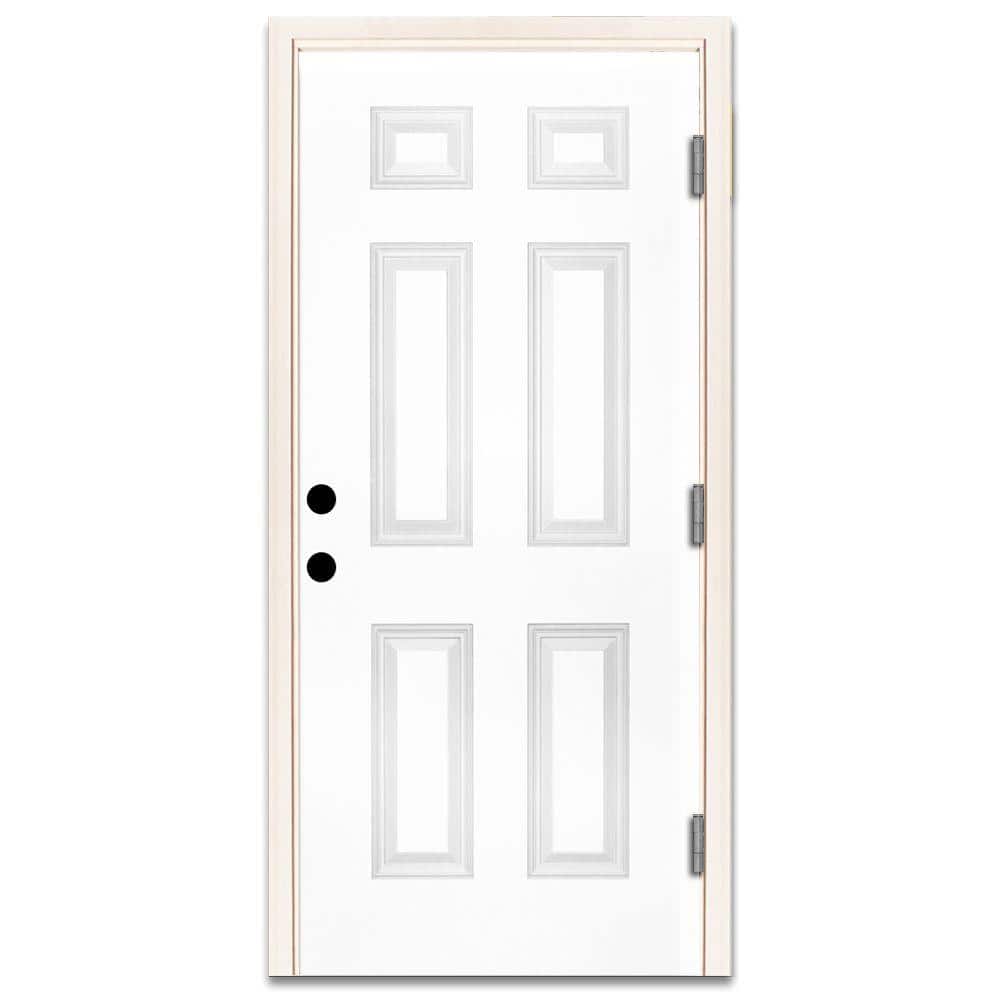 Steves & Sons 30 in. x 80 in. Premium 6-Panel Primed White Steel Prehung Front Door, Left-Hand Outswing, 4-9/16 in. Frame
