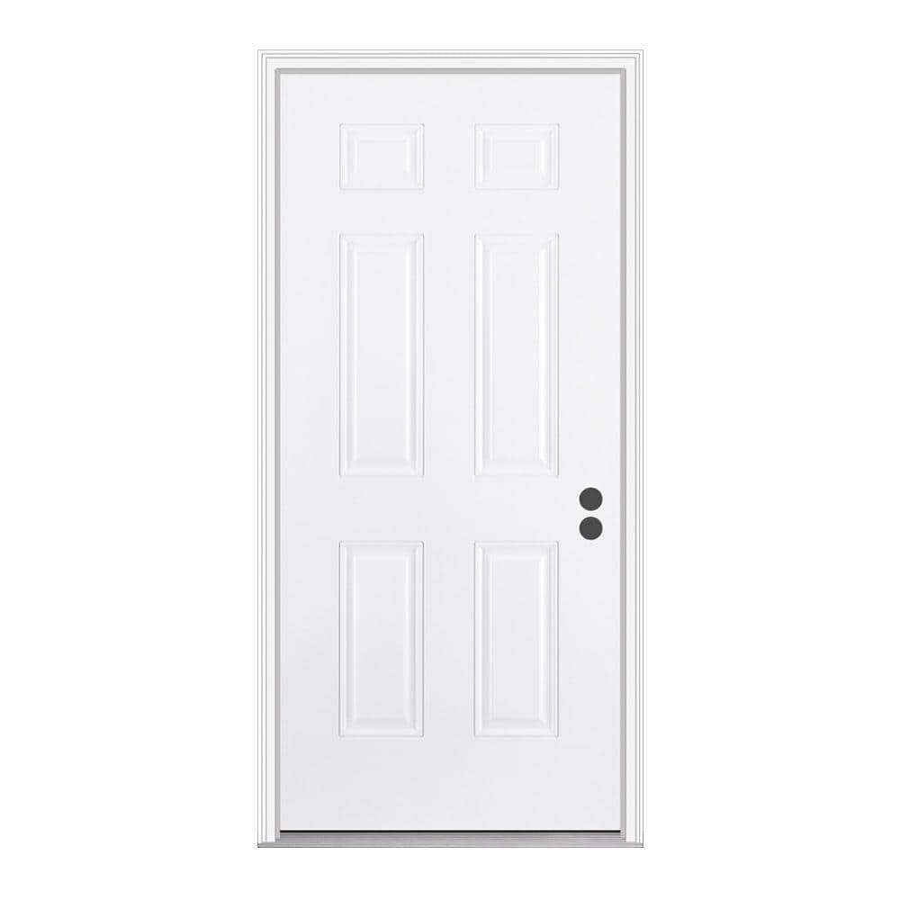 36 in. x 80 in. 6-Panel Primed White Fiberglass Prehung Front Door with Brickmould