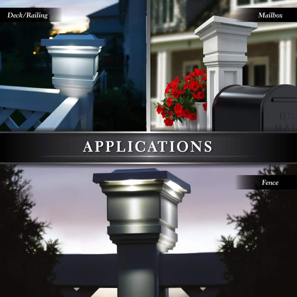 CLASSY CAPS Classy 4 in. x 4 in. Outdoor White Vinyl LED Solar Post Cap (2-Pack)