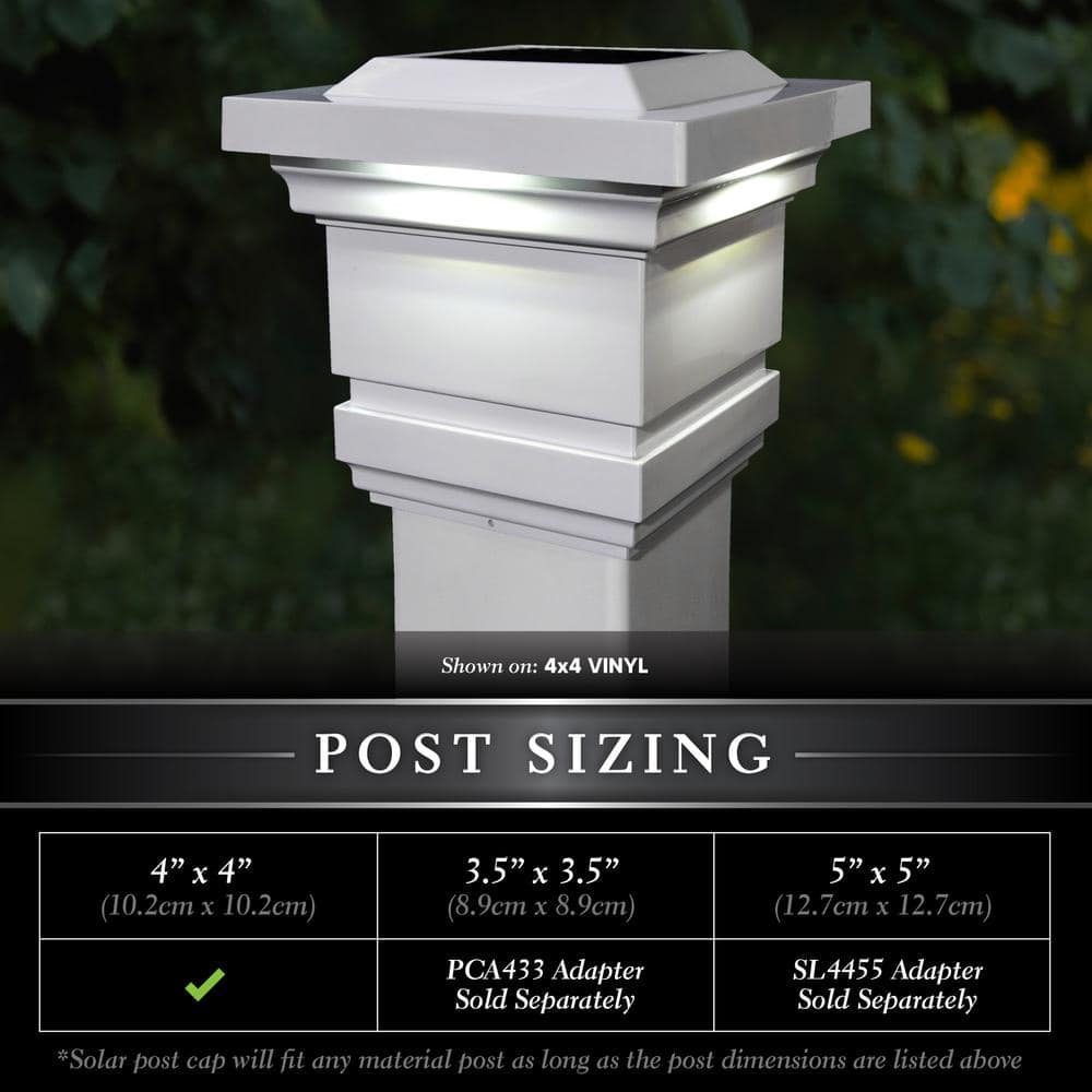 CLASSY CAPS Classy 4 in. x 4 in. Outdoor White Vinyl LED Solar Post Cap (2-Pack)