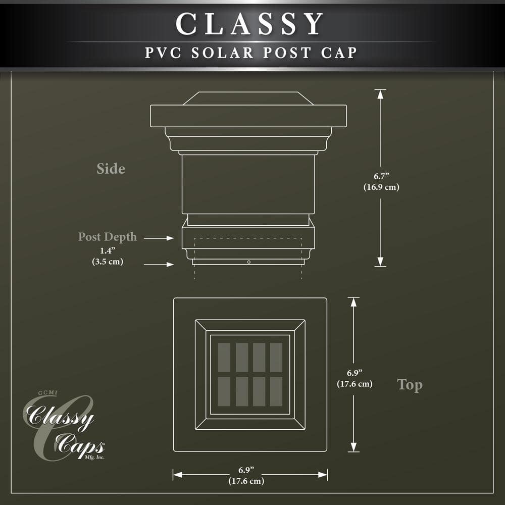 CLASSY CAPS Classy 4 in. x 4 in. Outdoor White Vinyl LED Solar Post Cap (2-Pack)