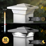 CLASSY CAPS Windsor 4 in. x 4 in. Outdoor White Vinyl LED Solar Post Cap (2-Pack)