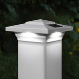CLASSY CAPS Windsor 4 in. x 4 in. Outdoor White Vinyl LED Solar Post Cap (2-Pack)