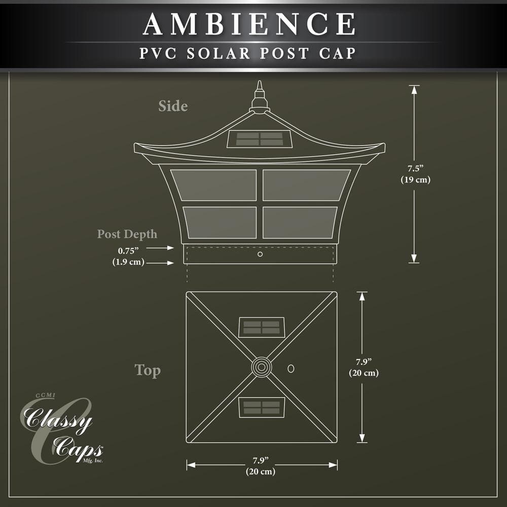 CLASSY CAPS Ambience 5 in. x 5 in. Outdoor White Vinyl LED Solar Post Cap (2-Pack)