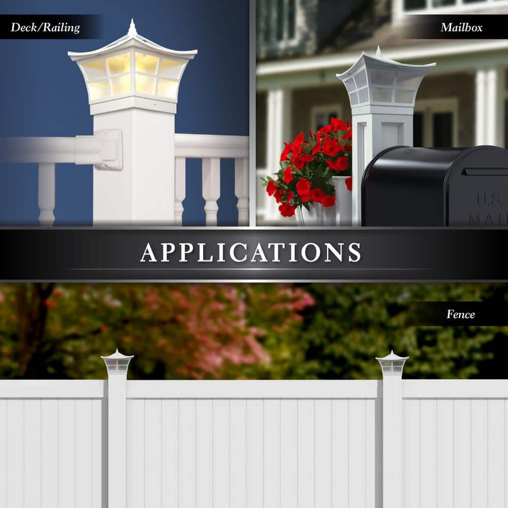 CLASSY CAPS Ambience 5 in. x 5 in. Outdoor White Vinyl LED Solar Post Cap (2-Pack)