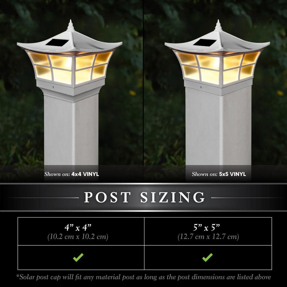 CLASSY CAPS Ambience 5 in. x 5 in. Outdoor White Vinyl LED Solar Post Cap (2-Pack)