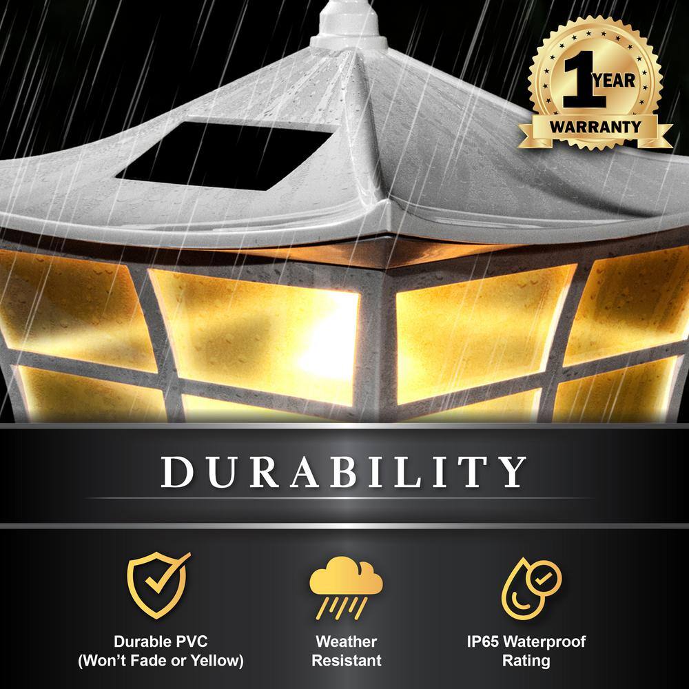 CLASSY CAPS Ambience 5 in. x 5 in. Outdoor White Vinyl LED Solar Post Cap (2-Pack)