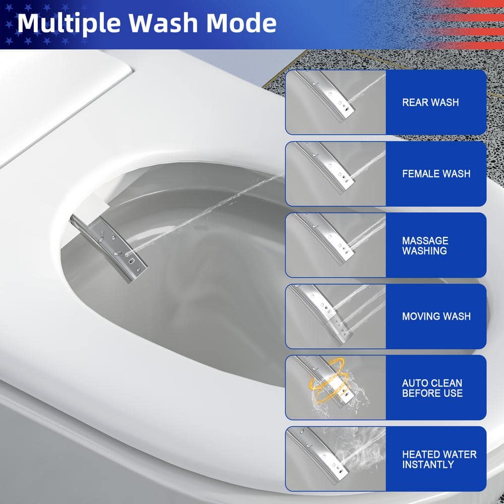 RAINLEX Elongated Smart Bidet Toilet with Heated Seat and Remote Control