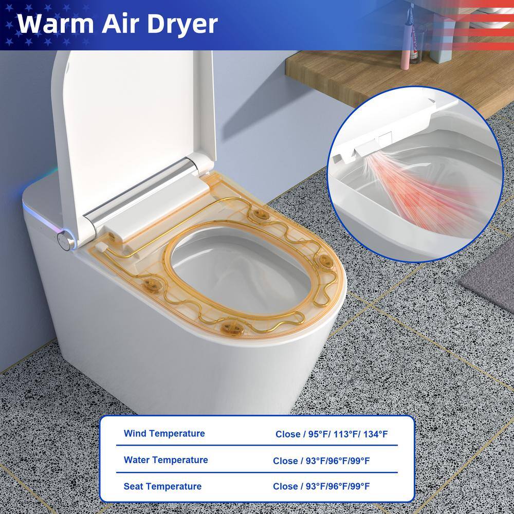 RAINLEX Elongated Bidet Toilet 1.28 GPF in White with Heated Soft Close