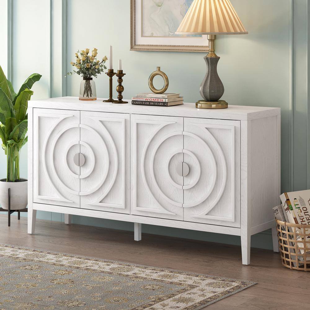 Retro 60 in. W x 15.9 in. D x 32.1 in. H White MDF Ready to Assemble Floor Base Kitchen Cabinet for Entrance Dinning