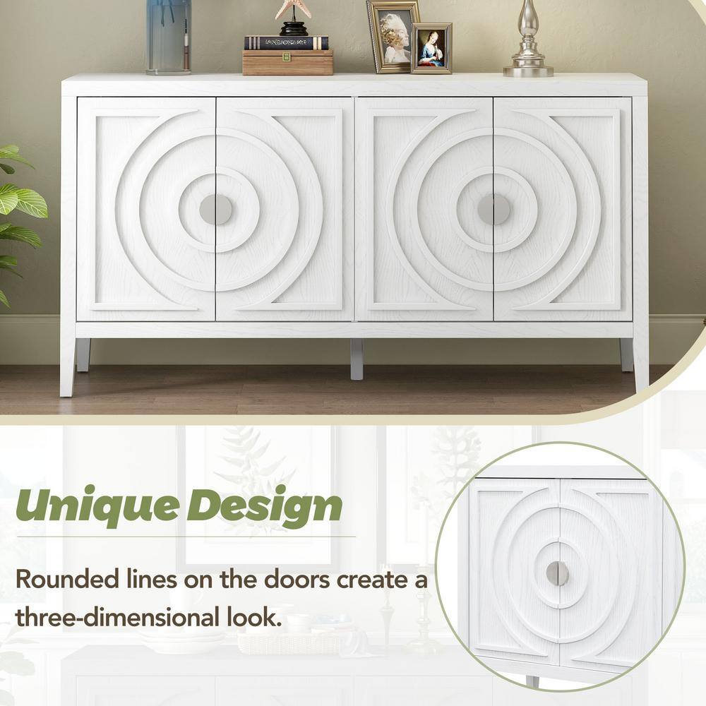 Retro 60 in. W x 15.9 in. D x 32.1 in. H White MDF Ready to Assemble Floor Base Kitchen Cabinet for Entrance Dinning