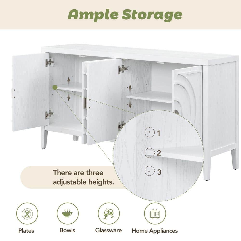 Retro 60 in. W x 15.9 in. D x 32.1 in. H White MDF Ready to Assemble Floor Base Kitchen Cabinet for Entrance Dinning