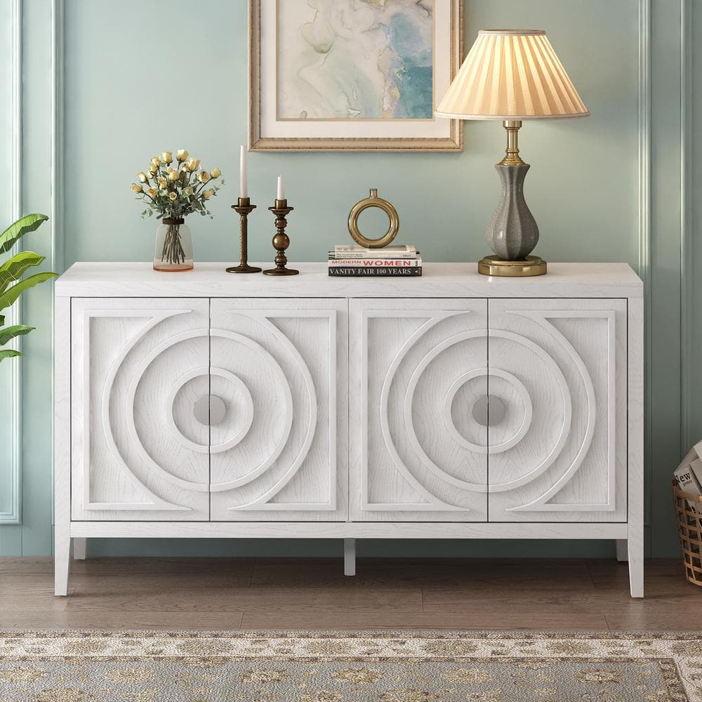 Retro 60 in. W x 15.9 in. D x 32.1 in. H White MDF Ready to Assemble Floor Base Kitchen Cabinet for Entrance Dinning